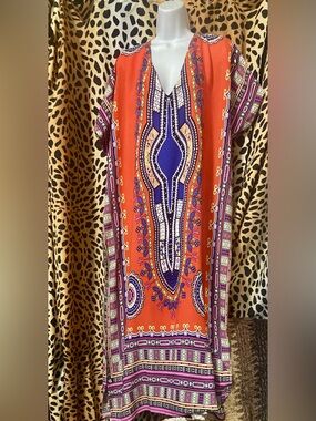 Wish Orange and Purple Maxi Dress with Bold Dashiki Print